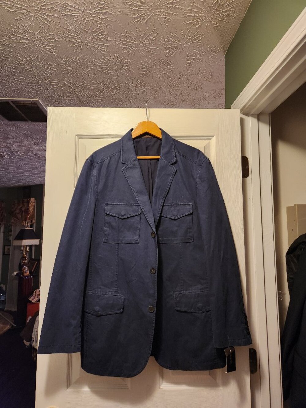 Tasso Elba men's new blue 100%cotton sport coat blazer jacket  size: XL